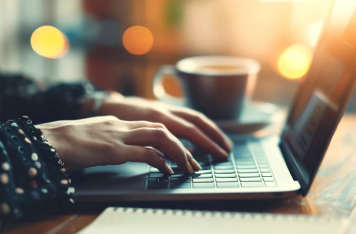 A ghostwriter typing on a laptop.