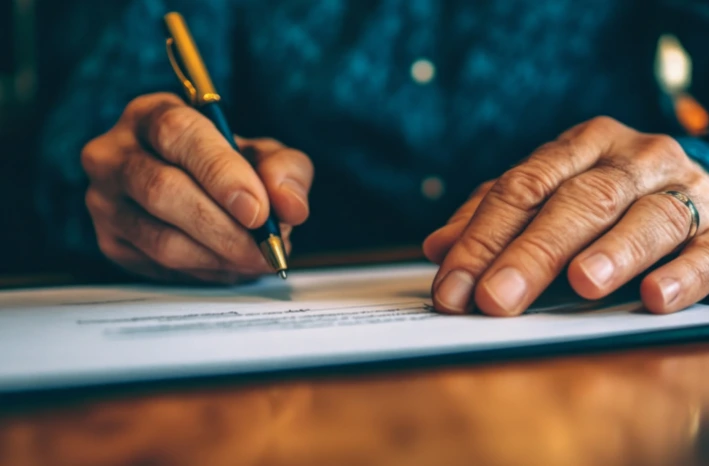 A ghostwriter crafting a book using a pen.